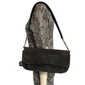 Bally Gray Suede Leather Flap‎ Chain Purse Handbag